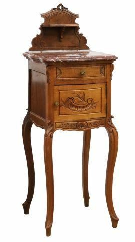 Appraisal: French Louis XV style marble-top walnut bedside cabinet early th