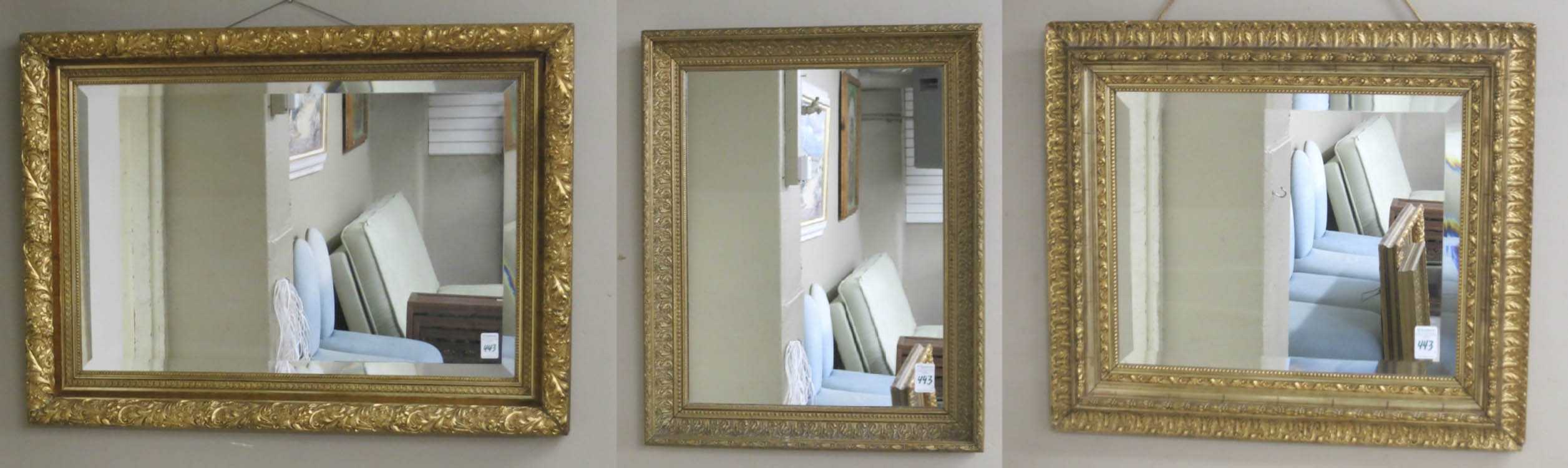 Appraisal: THREE GOLD FRAMED WALL MIRRORS American late th early th