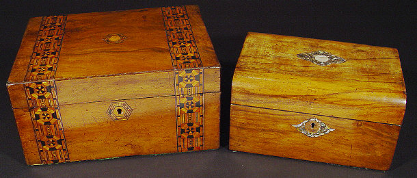 Appraisal: Two Victorian Walnut jewellery boxes one with mother of pearl