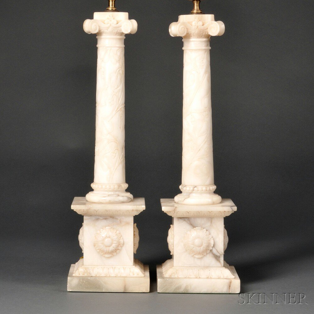 Appraisal: Pair of Carved Marble Columnar Lamp Bases Italy early th