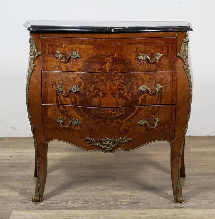 Appraisal: Louis XV style marble top bombe commode Late th early