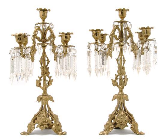 Appraisal: Pair of Art Nouveau Five-Light Brass Candelabra with scrolling decoration