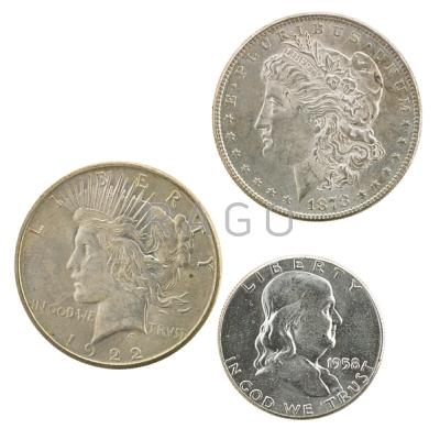 Appraisal: U S AND C COINS Sixty-two pieces Morgan silver Peace