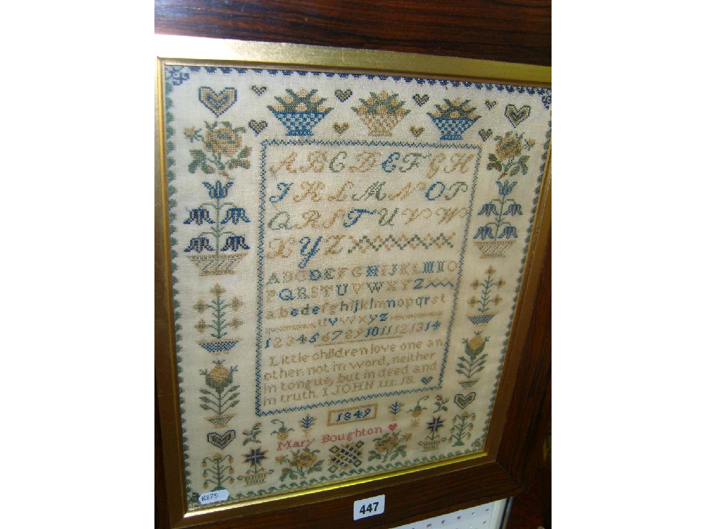 Appraisal: A mid th century needlework sampler by Mary Boughton dated