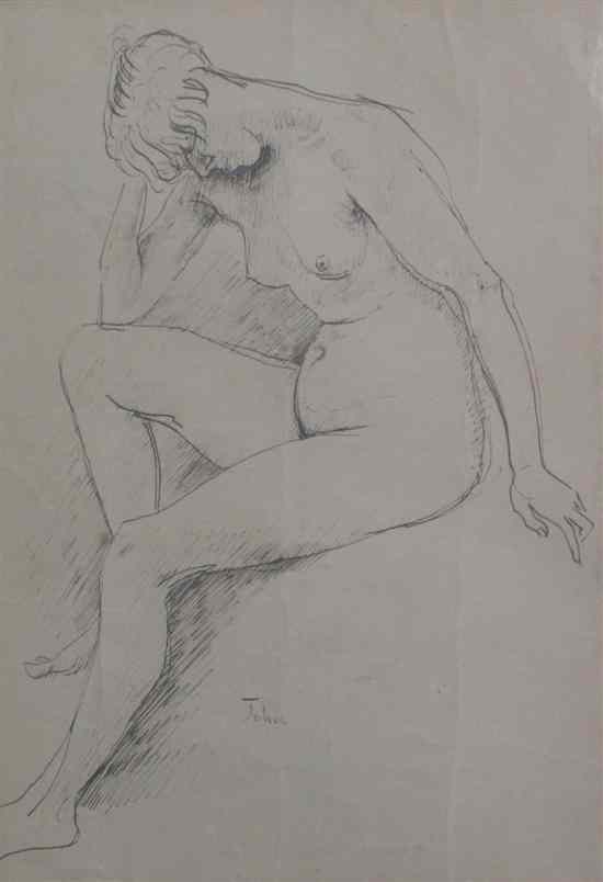 Appraisal: Augustus John - pen and ink Seated female nude signed