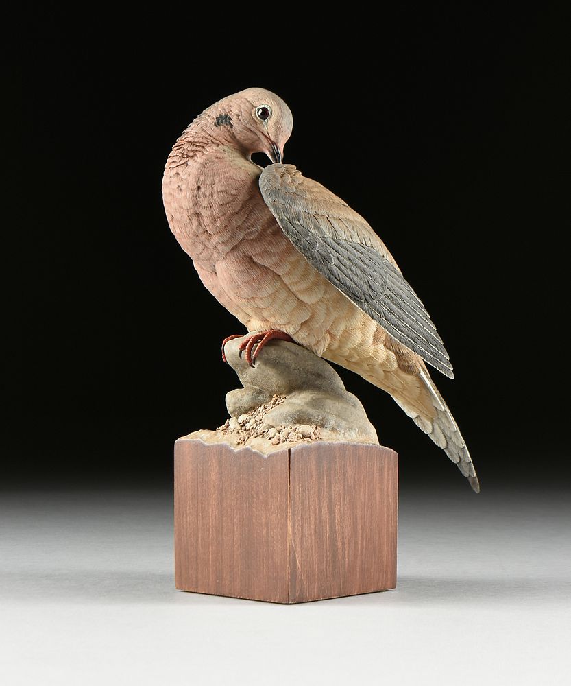 Appraisal: JAMES E HAZELEY American - A WOOD SCULPTURE Mourning Dove