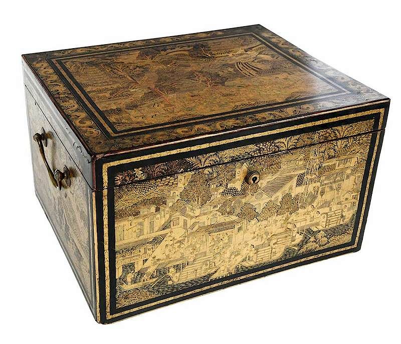 Appraisal: Chinese th Century Gilt Lacquer Box Qing dynasty black lacquer