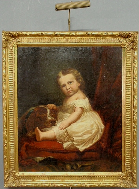 Appraisal: - Oil on canvas portrait of a seated girl holding