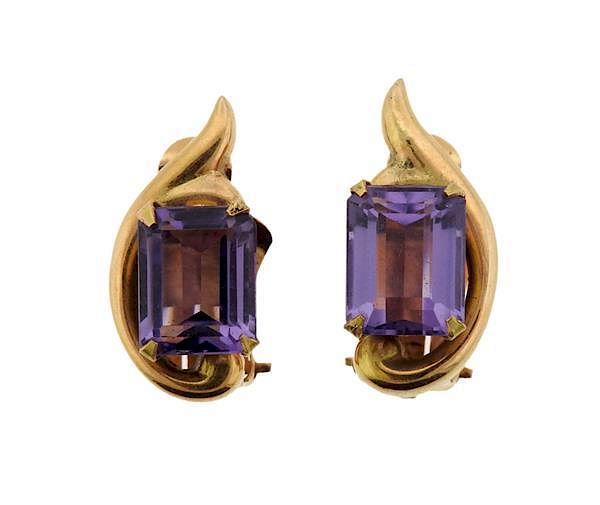 Appraisal: Retro K Gold Amethyst Earrings METAL K Gold GEMSTONES Amethyst