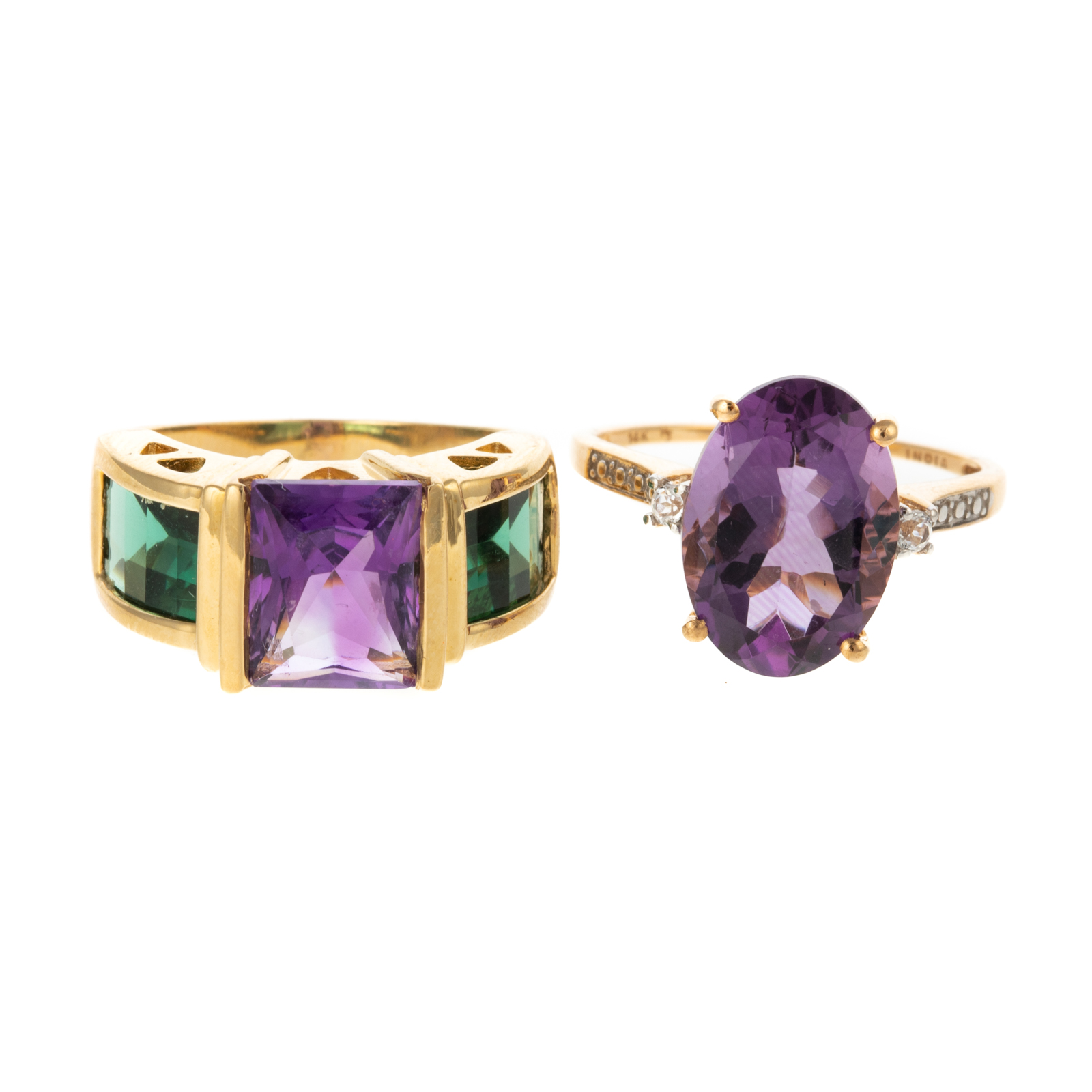 Appraisal: A PAIR OF AMETHYST RINGS IN K K yellow gold