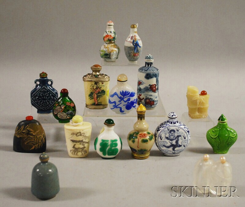 Appraisal: Sixteen Assorted Snuff Bottles all with stoppers including ceramic enamel