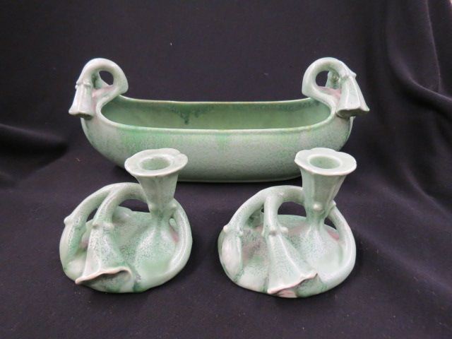 Appraisal: pc RumRill Pottery Console Set oblong centerpiece and pair of