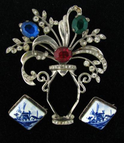 Appraisal: Pair of Delft pins and Sterling Pin sterling pin has