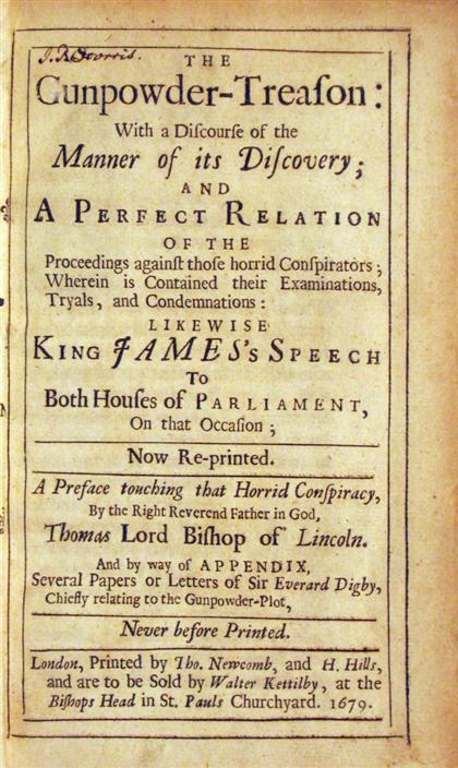 Appraisal: vol Barlow Thomas The Gunpowder-Treason London Tho Newcomb and H