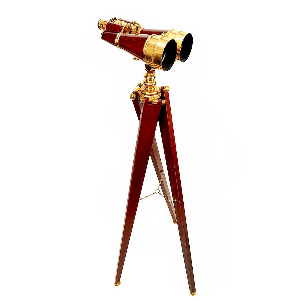 Appraisal: Modern Telescope on Wooden Stand Modern Wood and Brass Mounted