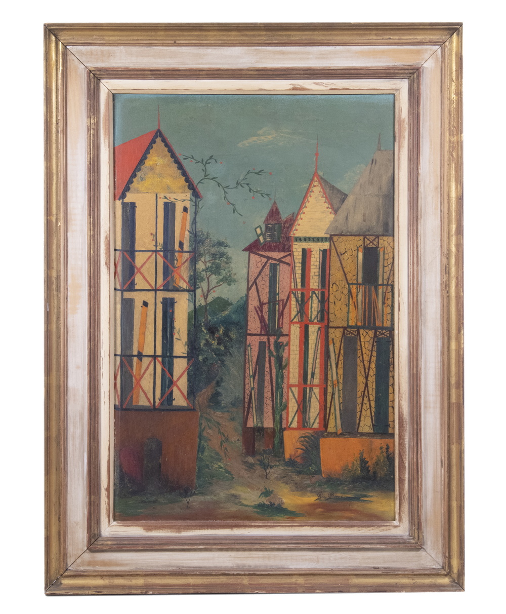 Appraisal: FERNAND PIERRE HAITI - Four Houses oil on panel signed