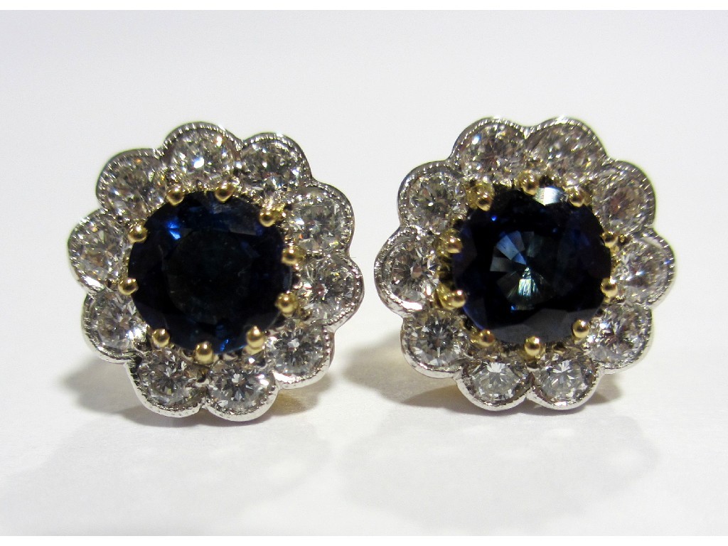 Appraisal: An attractive pair of sapphire and diamond stud earrings the