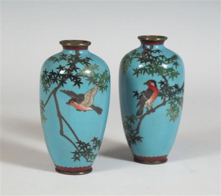 Appraisal: A pair of Japanese cloisonn enamel vases each of shouldered