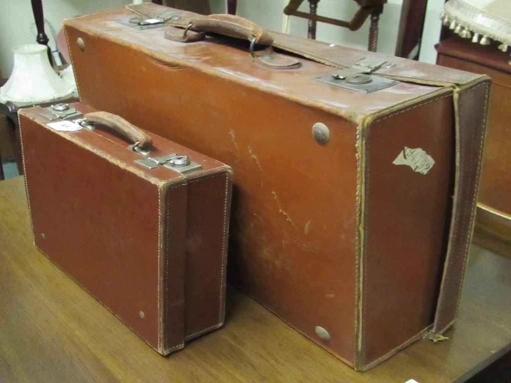 Appraisal: Vintage leather suitcase and another