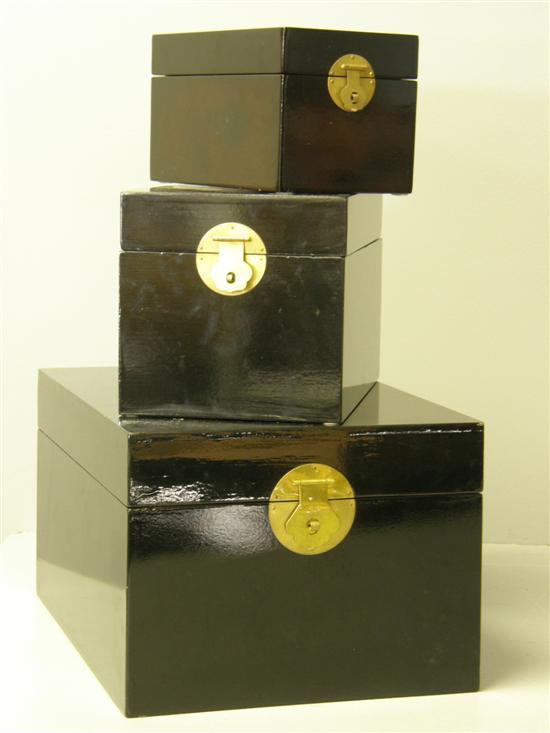 Appraisal: Set of three Japanese black lacquered graduated boxes with gilt