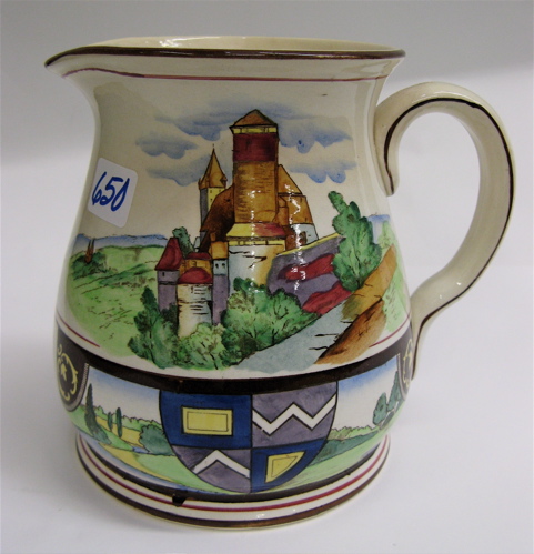 Appraisal: AMERICAN BUFFALO POTTERY DUTCH JUG Castle Scene marked with the