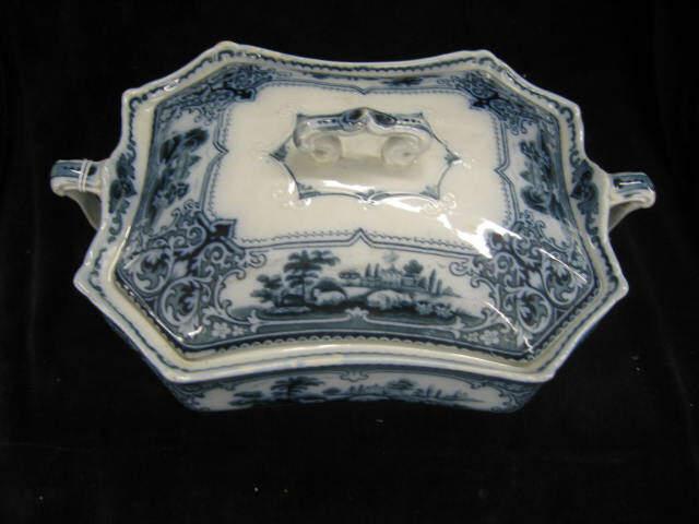 Appraisal: Victorian Blue White Ironstone Verona covered vegetable server x