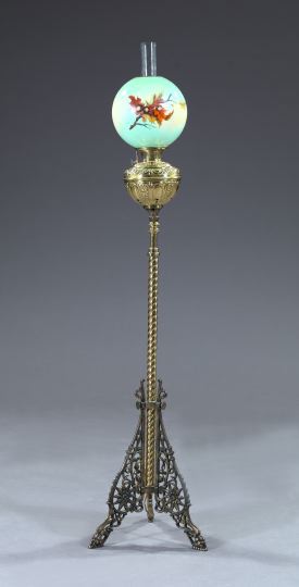 Appraisal: American Polished Cast-Iron and Brass Tripodal Kerosene Floor Lamp in