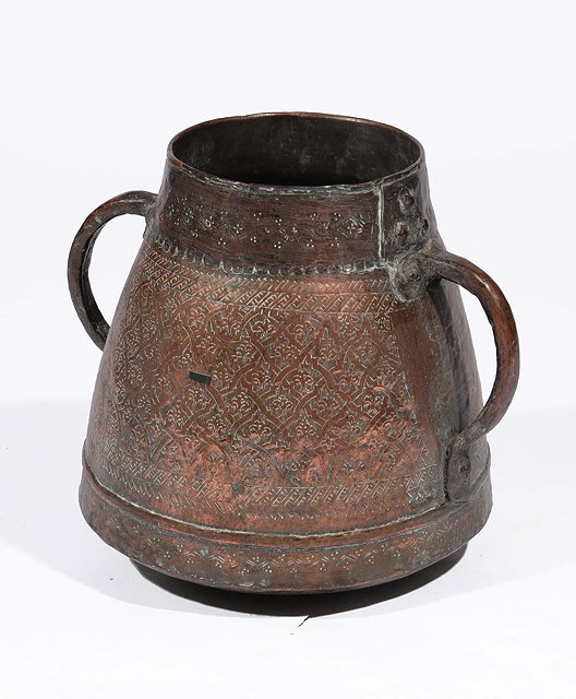 Appraisal: A Timurid copper two handled cooking pot th Centurywith allover