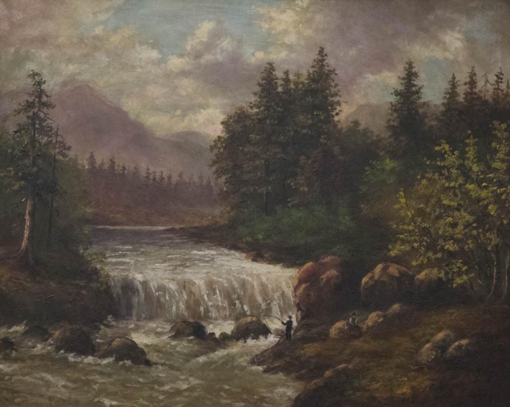 Appraisal: EARLY TH CENTURY OIL ON CANVAS river landscape with two