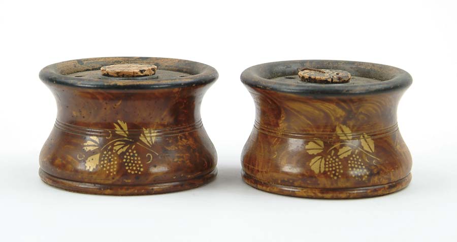 Appraisal: PAIR OF DECORATED WOOD INKWELLS BY S SILLIMAN CO CHESTER