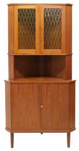 Appraisal: Danish mid-century modern teak corner cabinet c s upper double-door