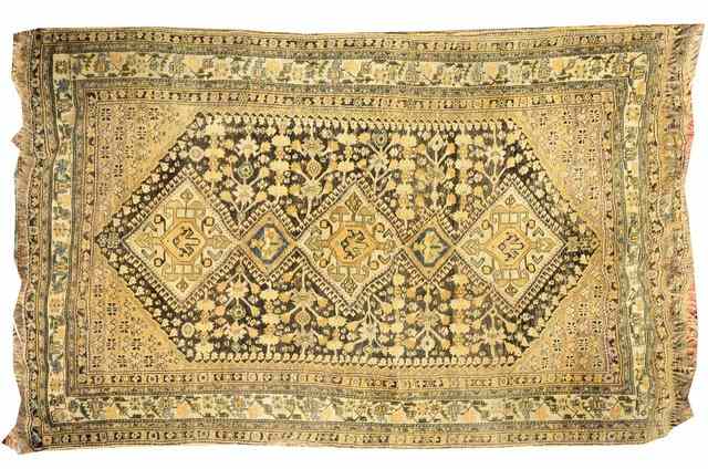 Appraisal: AN ANTIQUE PERSIAN SHIRAZ GALLERY RUNNER decorated inter linking medallions