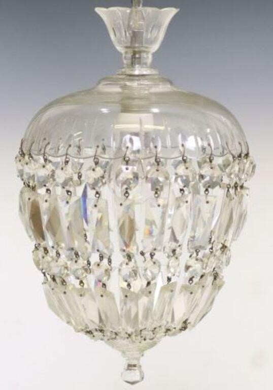 Appraisal: Italian basket style hall light chandelier th c glass canopy