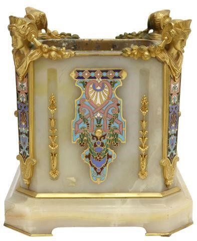 Appraisal: French onyx cache pot jardiniere th c square form with