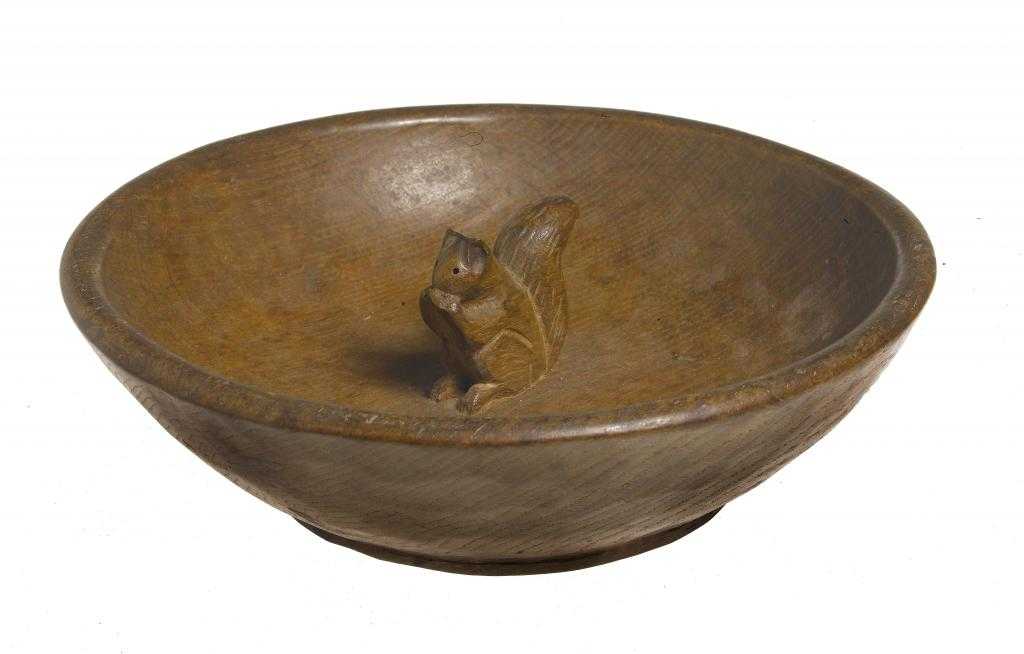 Appraisal: A WILF 'SQUIRREL MAN' HUTCHINSON OAK BOWL of adzed circular