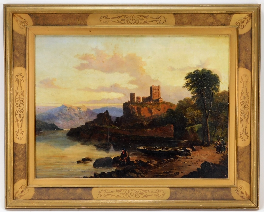 Appraisal: CONTINENTAL SCHOOL ILLUMINATED CASTLE PAINTING Europe th CenturyDepicts a castle