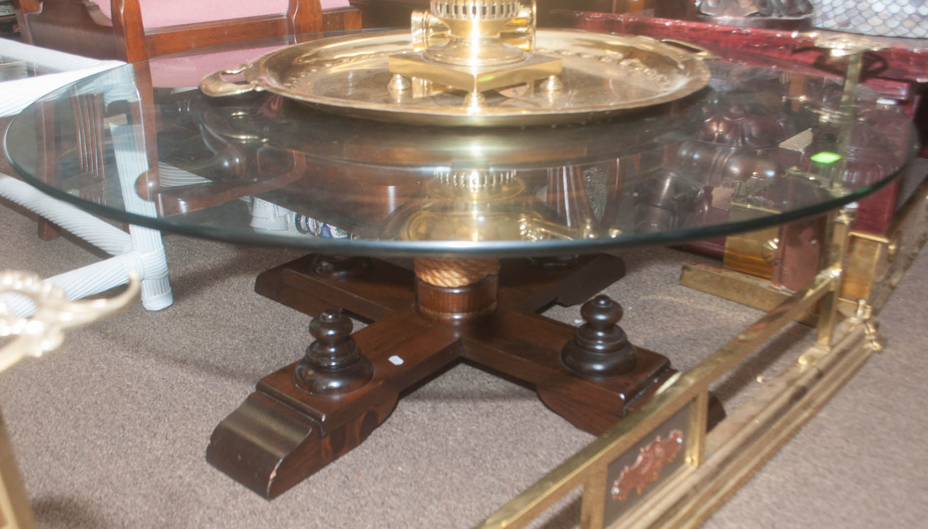 Appraisal: Ship's wheel coffee table and a lamp table