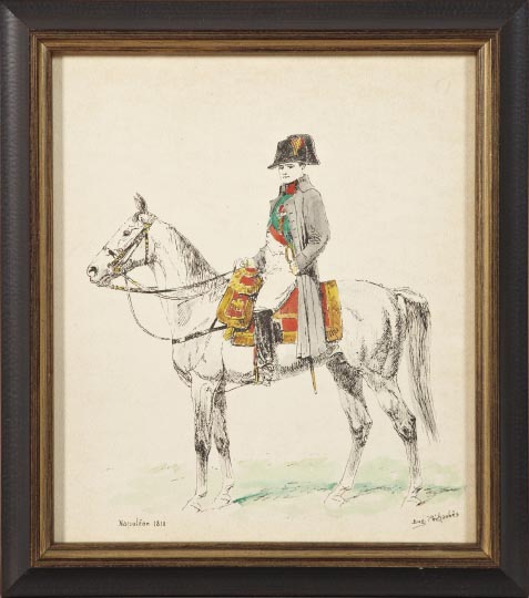 Appraisal: Three Portraits of Napoleon I including an Equestrian Portrait of