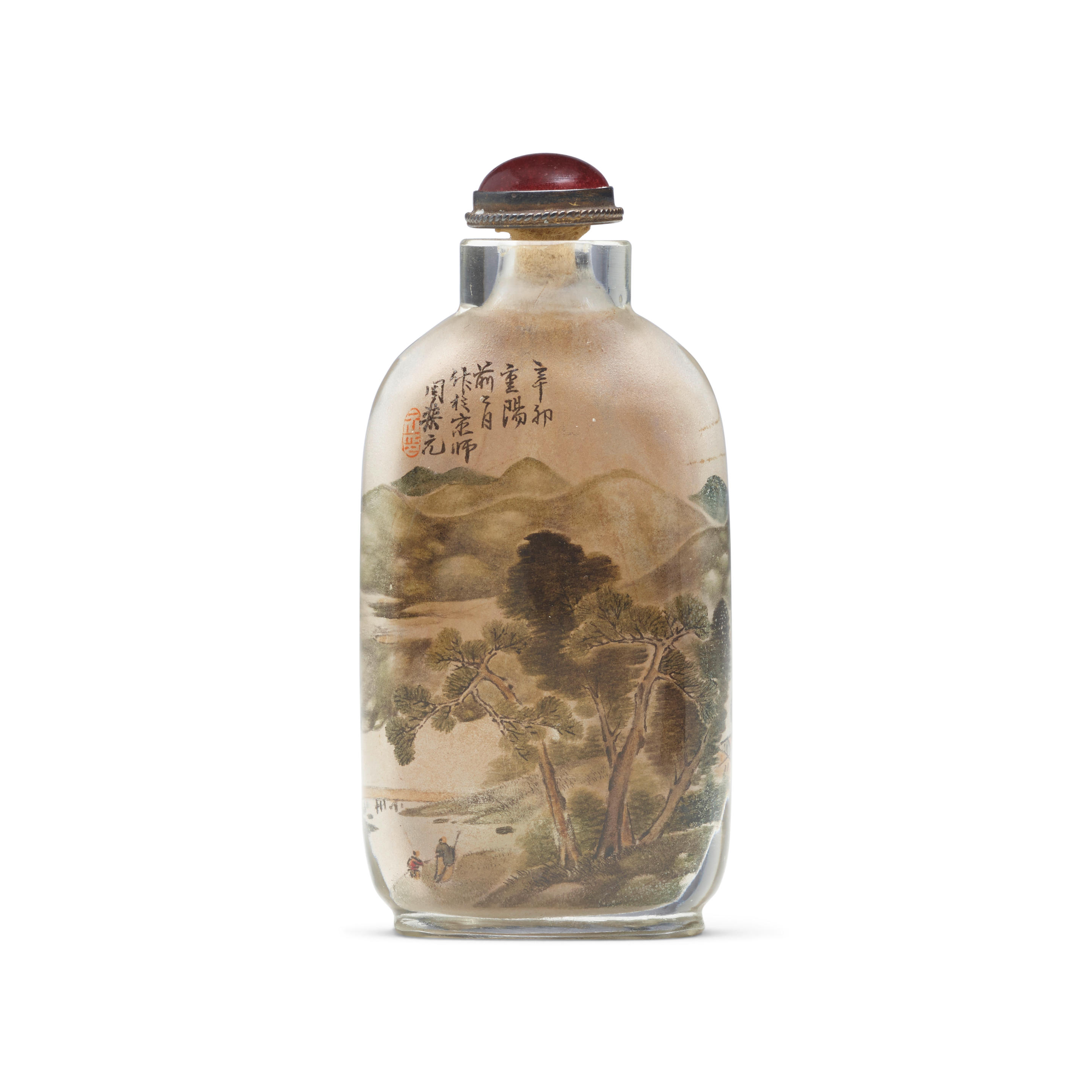 Appraisal: AN INSIDE-PAINTED GLASS 'LANDSCAPE' SNUFF BOTTLE Zhou Leyuan Zhou Leyuan