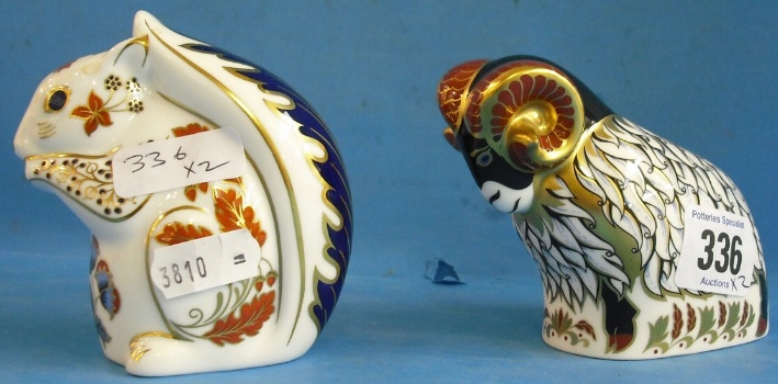 Appraisal: Royal Crown Derby Paperweights Derby Ram and Squirrel boxed