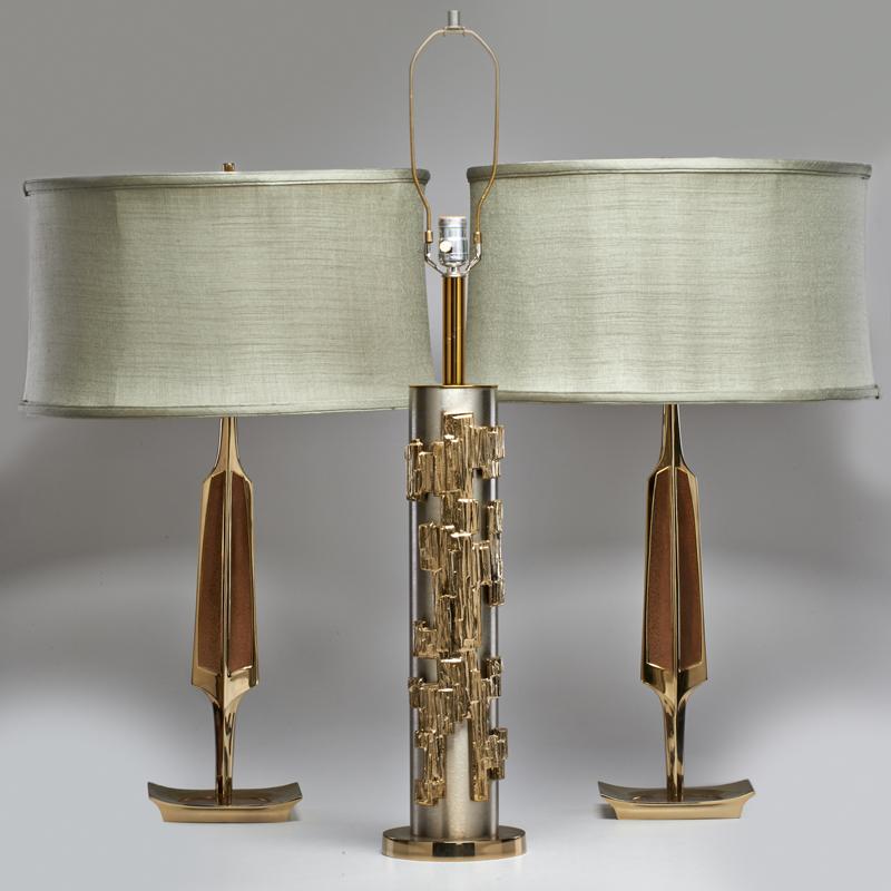 Appraisal: LAUREL LAMP CO Three table lamps brushed steel and brass