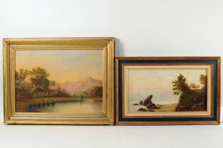 Appraisal: Two American Primitive School Paintings Two American primitive school paintings