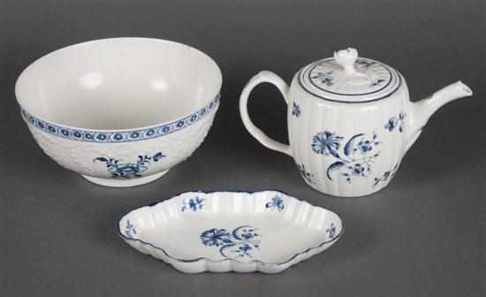 Appraisal: Worcester blue and white bowl Worcester ribbed porcelain teapot and