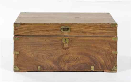 Appraisal: A Brass Mounted Campaign Trunk having a hinged rectangular lid