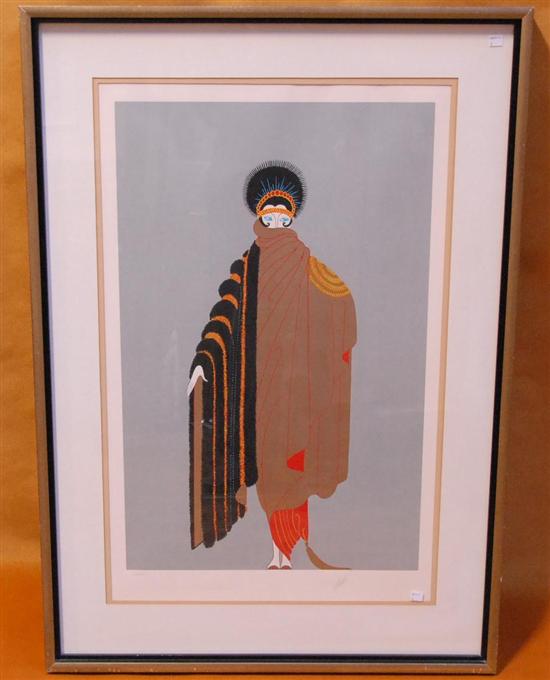 Appraisal: ERTE Colored lithograph Standing Figure of a Woman Pencil signed