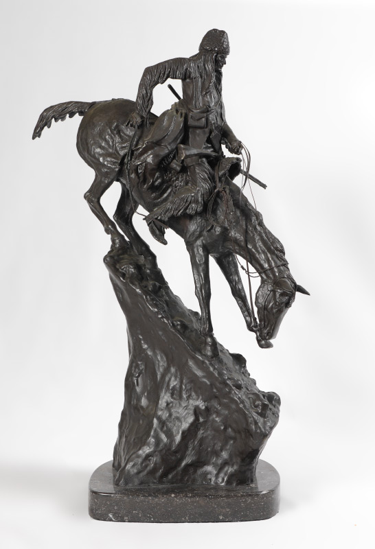 Appraisal: AFTER FREDERIC REMINGTON MOUNTAIN MAN BRONZE On marble plinth marked