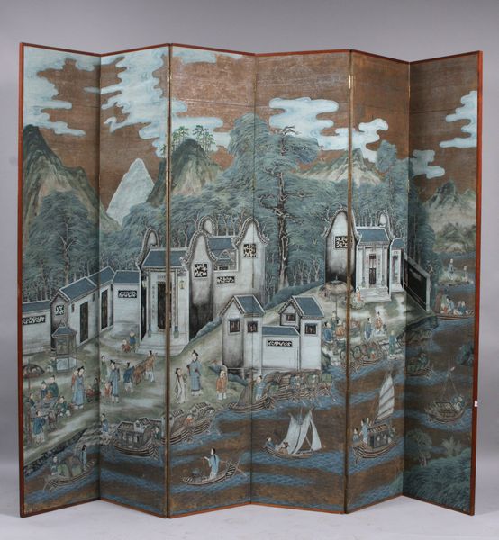 Appraisal: th Century Chinese hand-painted six panel screen x Good condition