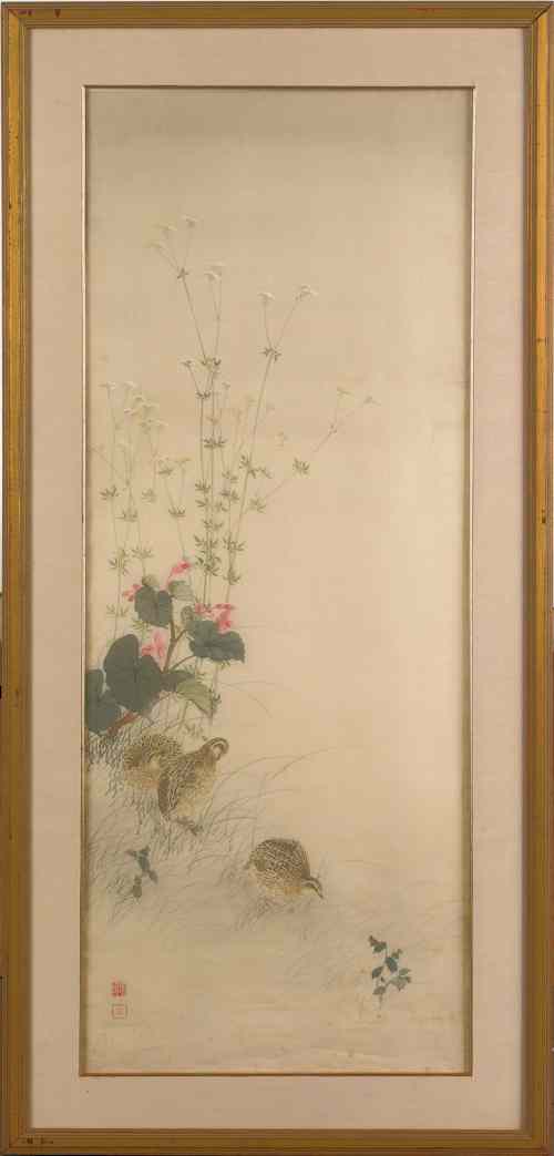 Appraisal: Framed Chinese silk painting of a quail x