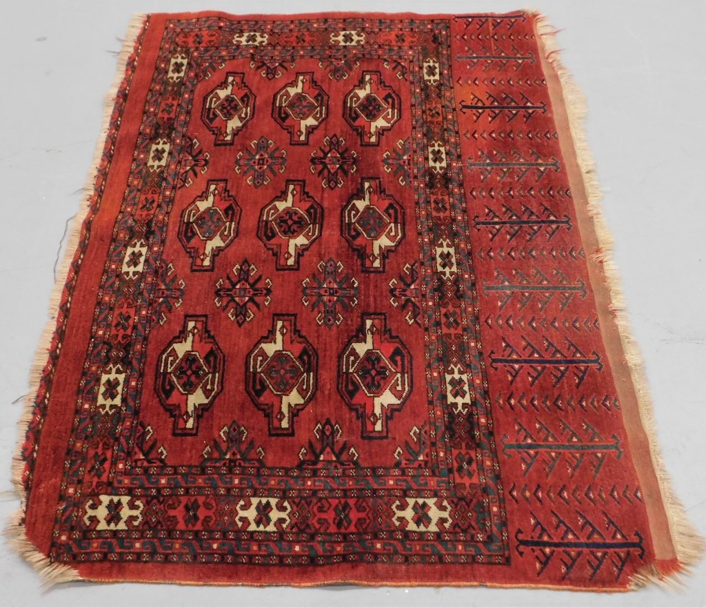 Appraisal: ANTIQUE TURKMAN BAG FACE RUG Turkey th Century Navy blue