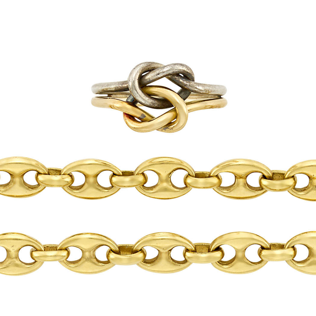 Appraisal: Two-Color Gold Knot Ring Gucci and Long Gold Nautical Link